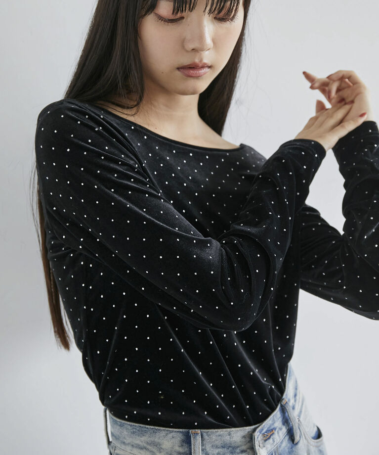 VIS「ラメプリントベロアロングスリーブTシャツ」|Tシャツ・カットソー|ブラック(01)