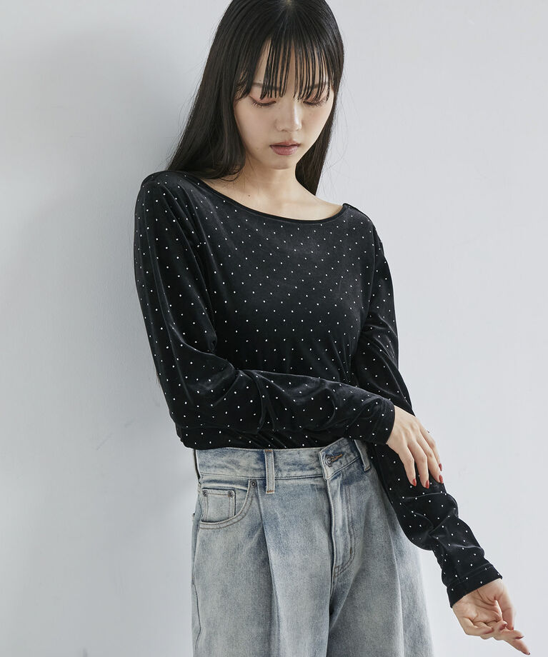 VIS「ラメプリントベロアロングスリーブTシャツ」|Tシャツ・カットソー|