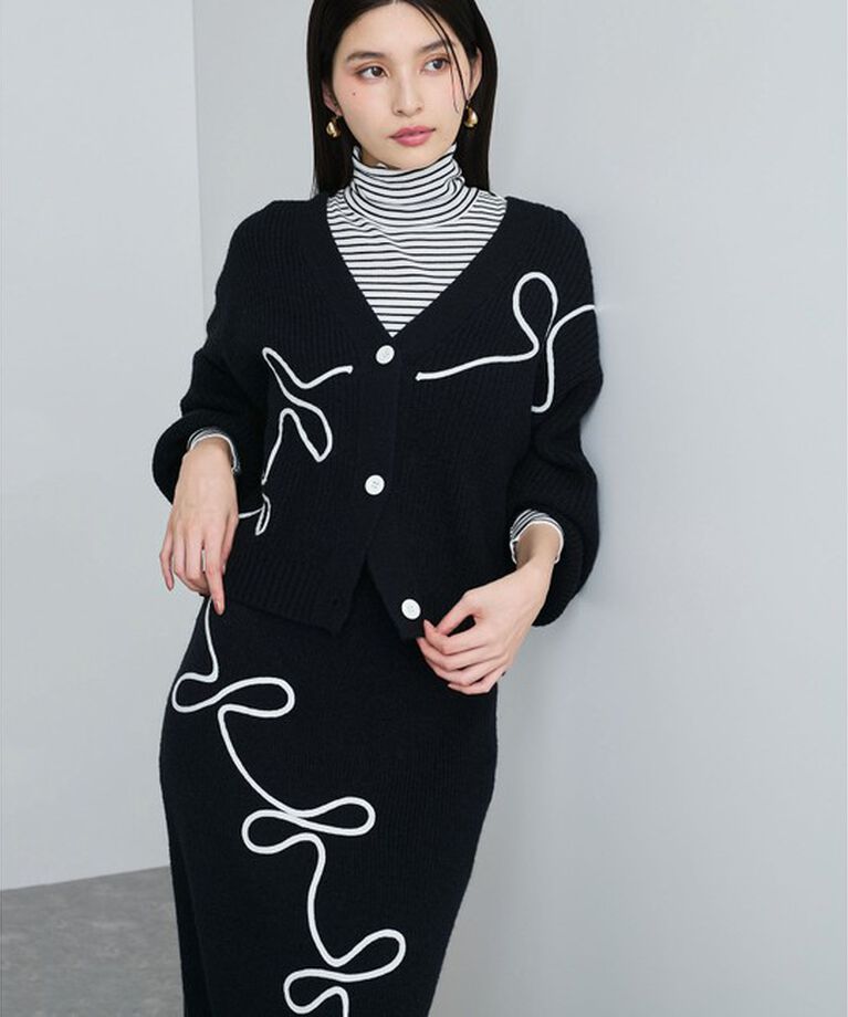 VIS「【WEB/一部店舗限定】リボンコード刺繍Vネックカーディガン【セットアップ対応】」|カーディガン|