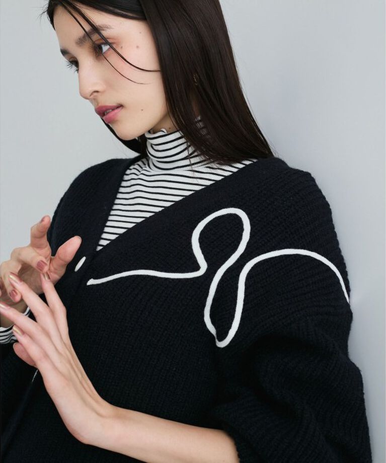 VIS「【WEB/一部店舗限定】リボンコード刺繍Vネックカーディガン【セットアップ対応】」|カーディガン|