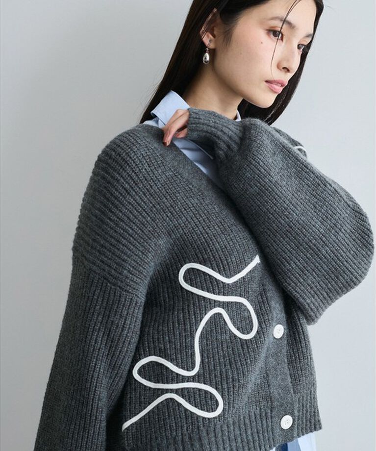 VIS「【WEB/一部店舗限定】リボンコード刺繍Vネックカーディガン【セットアップ対応】」|カーディガン|