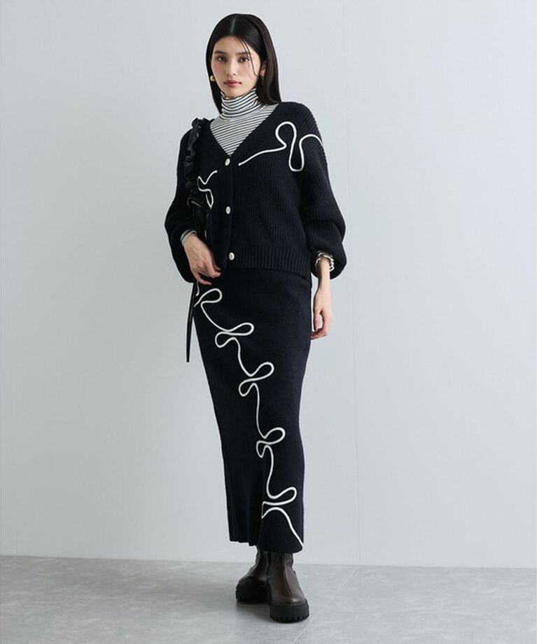 VIS「【WEB/一部店舗限定】リボンコード刺繍Vネックカーディガン【セットアップ対応】」|カーディガン|