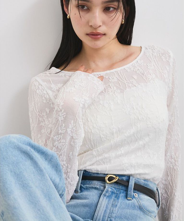VIS「【洗える】フラワージャガードロングTシャツ」|Tシャツ・カットソー|