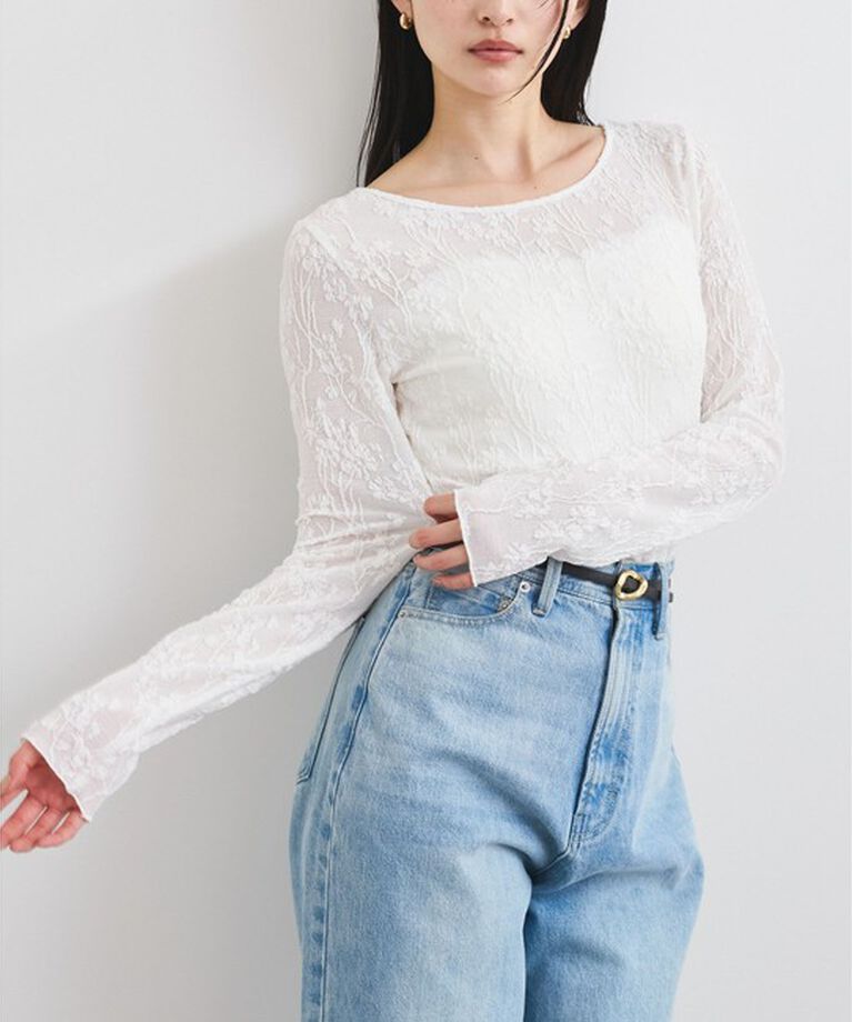 VIS「【洗える】フラワージャガードロングTシャツ」|Tシャツ・カットソー|