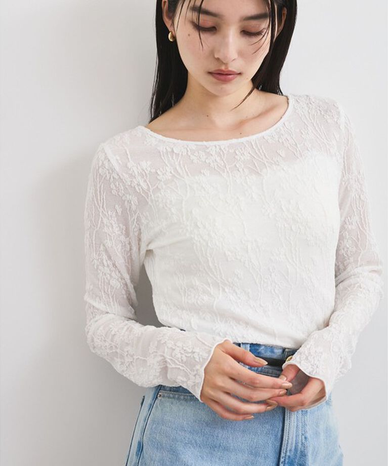 VIS「【洗える】フラワージャガードロングTシャツ」|Tシャツ・カットソー|