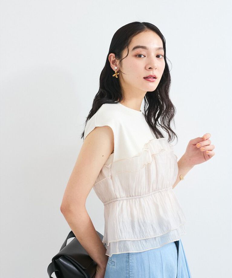 VIS「旬なレイヤードスタイルが叶う！ビスチェドッキングフレンチスリーブプルオーバー【洗える】」|Tシャツ・カットソー|