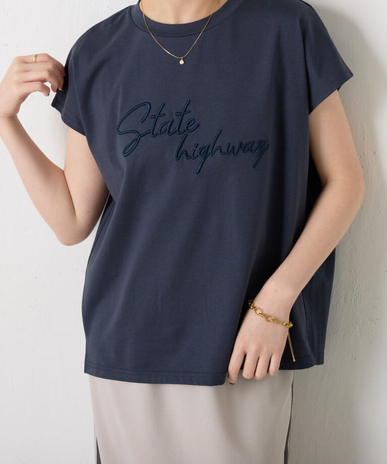  「モール刺繍フレンチTシャツ」|Tシャツ・カットソー|ネイビー