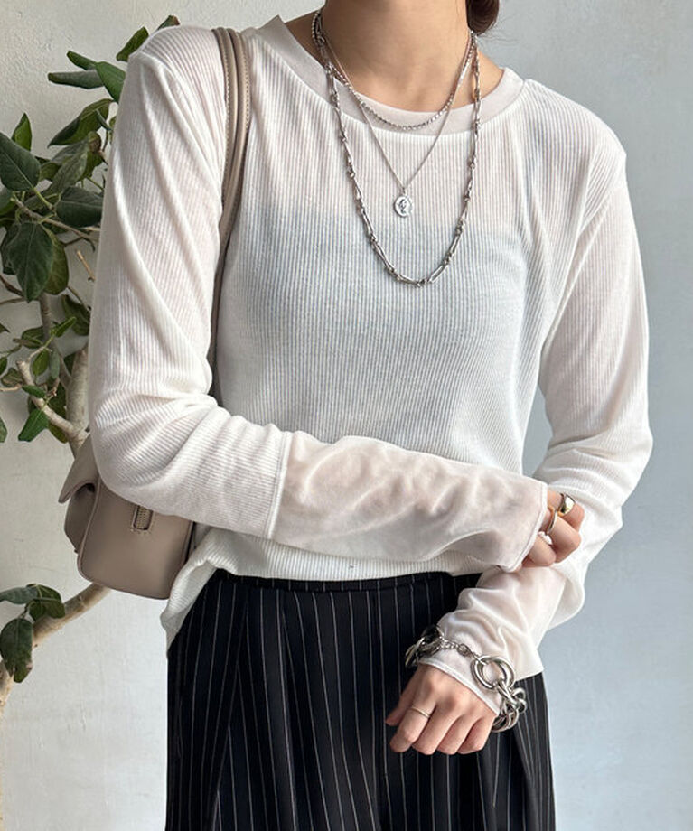  「【柔らかい着心地】袖シアーリブTEE」|Tシャツ・カットソー|