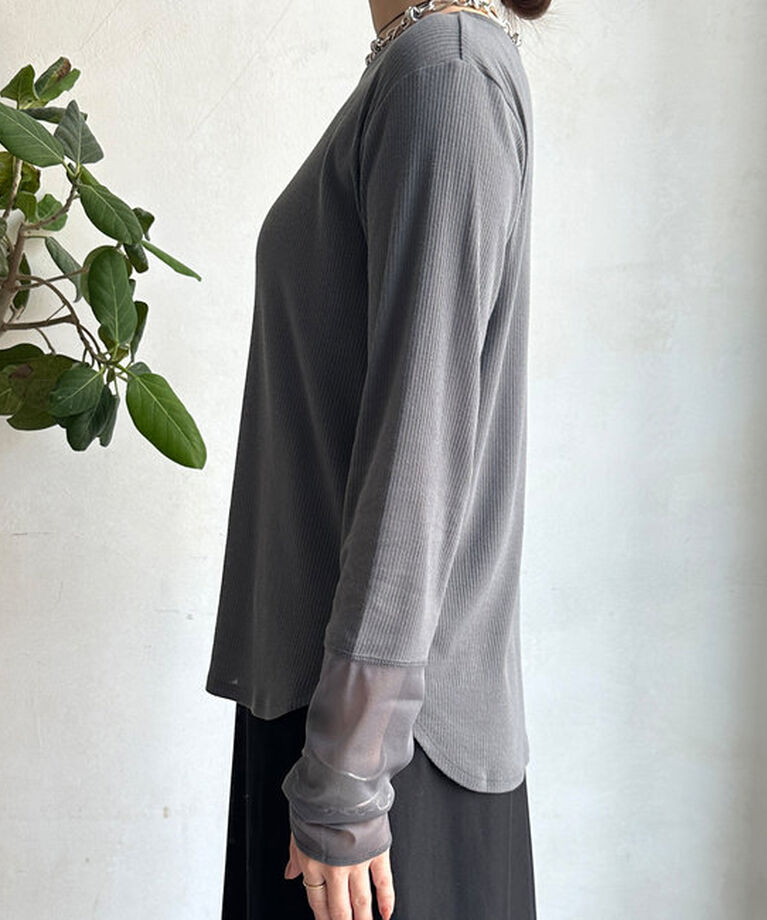  「【柔らかい着心地】袖シアーリブTEE」|Tシャツ・カットソー|