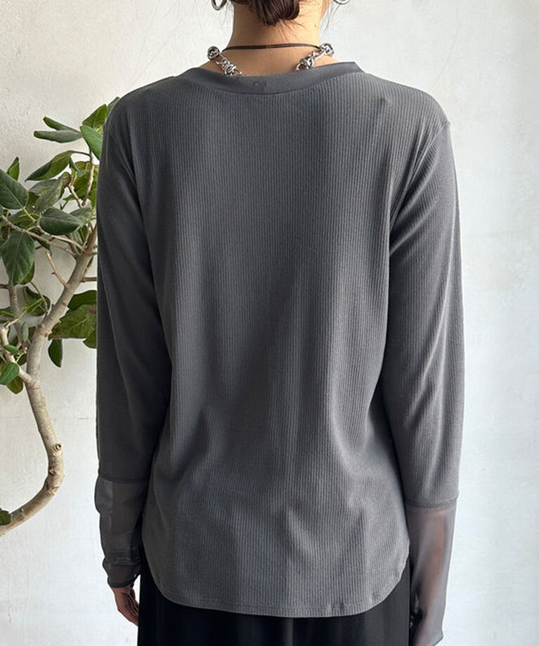 「【柔らかい着心地】袖シアーリブTEE」|Tシャツ・カットソー|