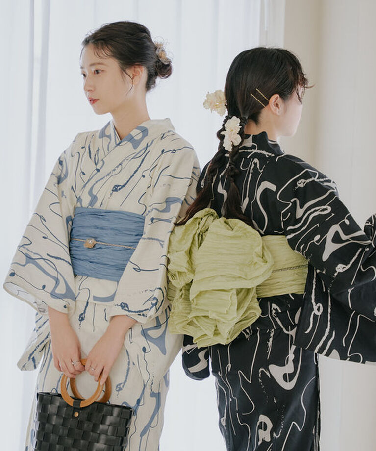  「【全4色】ヴィンテージアート滝流れ浴衣＆帯SET」|その他|