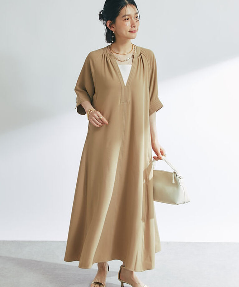  「《二の腕カバー◎・2サイズ》接触冷感スキッパーロングワンピース」|ワンピース|
