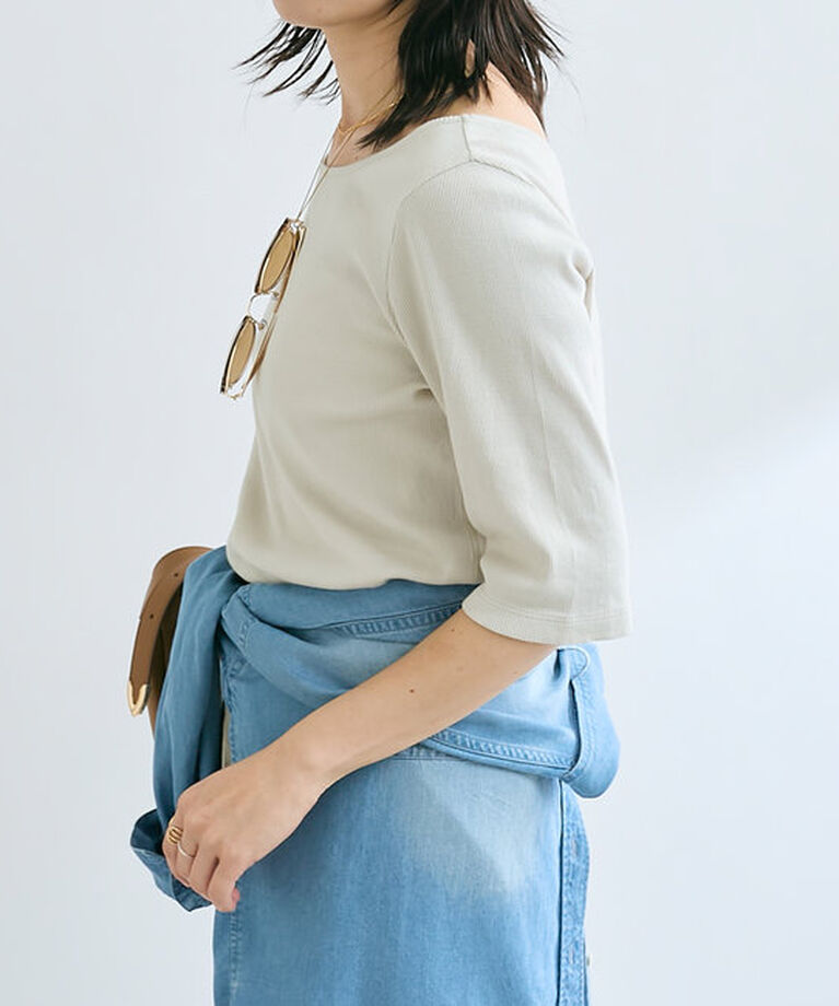  「【ご好評につき新色追加！/全骨格着やせ】2wayテレコTシャツ」|Tシャツ・カットソー|