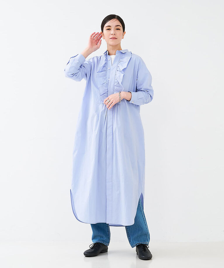 collex「フロトフリルシャツワンピース」|ワンピース|サックスブルー