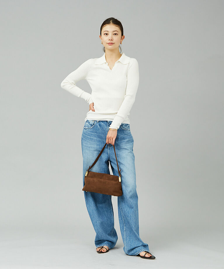 Rouge vif「シルク混ワイドリブポロニット」|ニット・セーター|