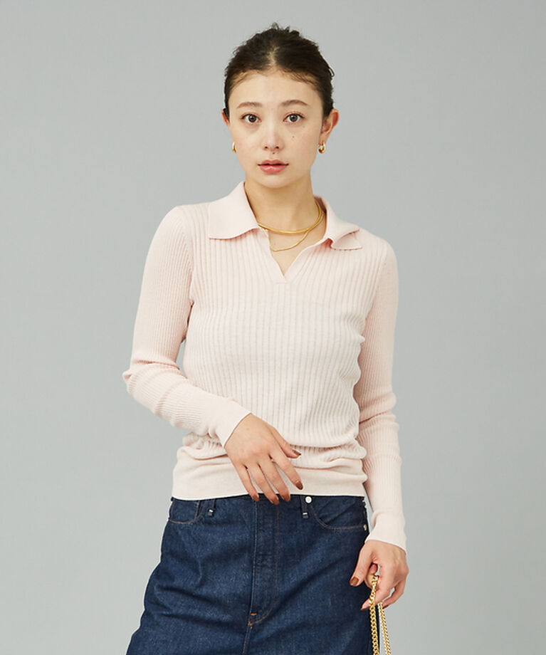 Rouge vif「シルク混ワイドリブポロニット」|ニット・セーター|