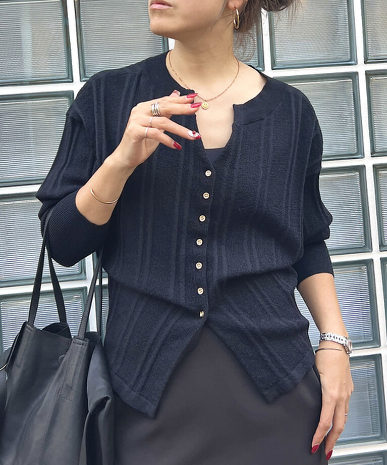 Rouge vif「変形ストライプ2WAYニット」|ニット・セーター|ブラック