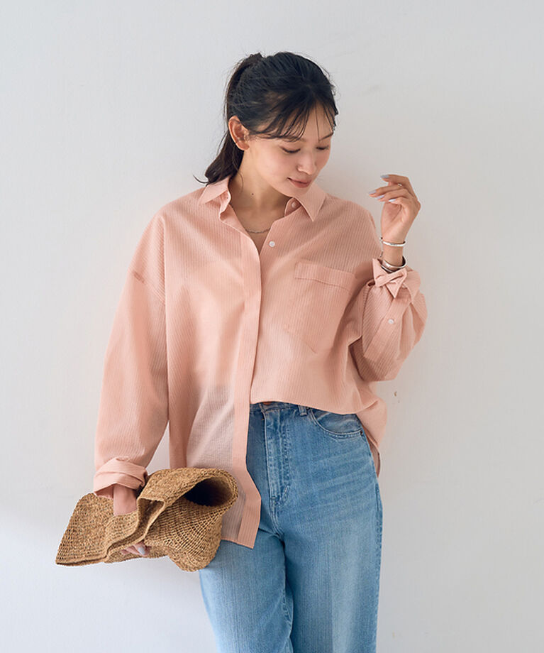 Rouge vif「【新色登場！】バックツイストピンストシャツ【予約】」|シャツ・ブラウス|