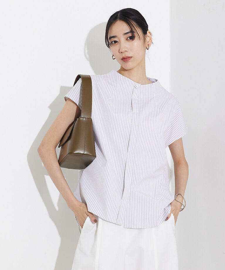 qualite「ハイネックフレンチシャツ」|シャツ・ブラウス|チャコールグレー