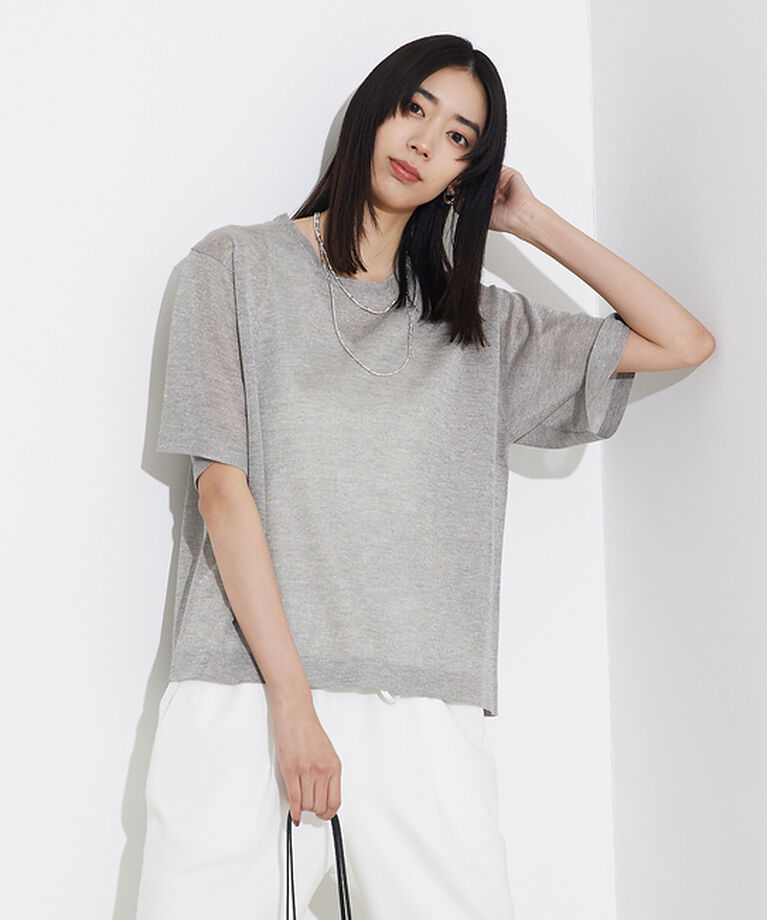 qualite「シャイニーニットT」|Tシャツ・カットソー|グレー