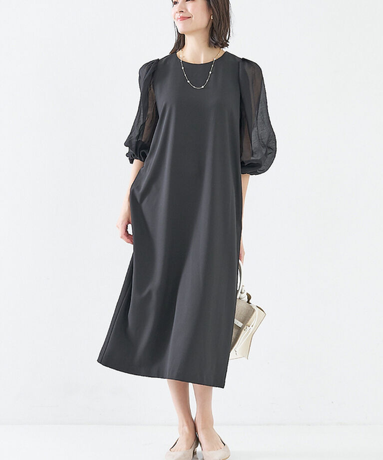 abahouse mavie「【エニデイカセット】シアー袖切替ワンピース」|ワンピース|