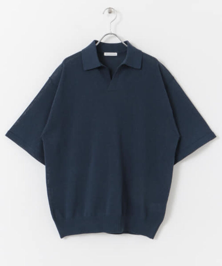 URBAN RESEARCH DOORS「DOORS リネン混ハイゲージ スキッパーニットポロシャツ」|ポロシャツ|BLUE