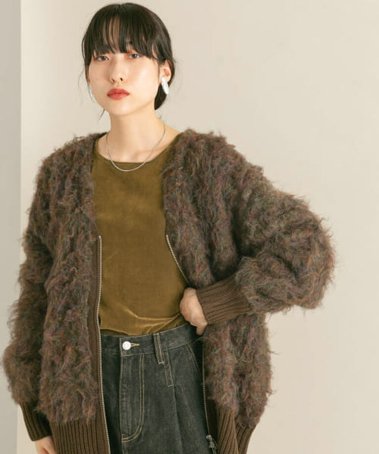  「KBF 『WEB/一部店舗限定』シャギーZIPカーディガン」|カーディガン|