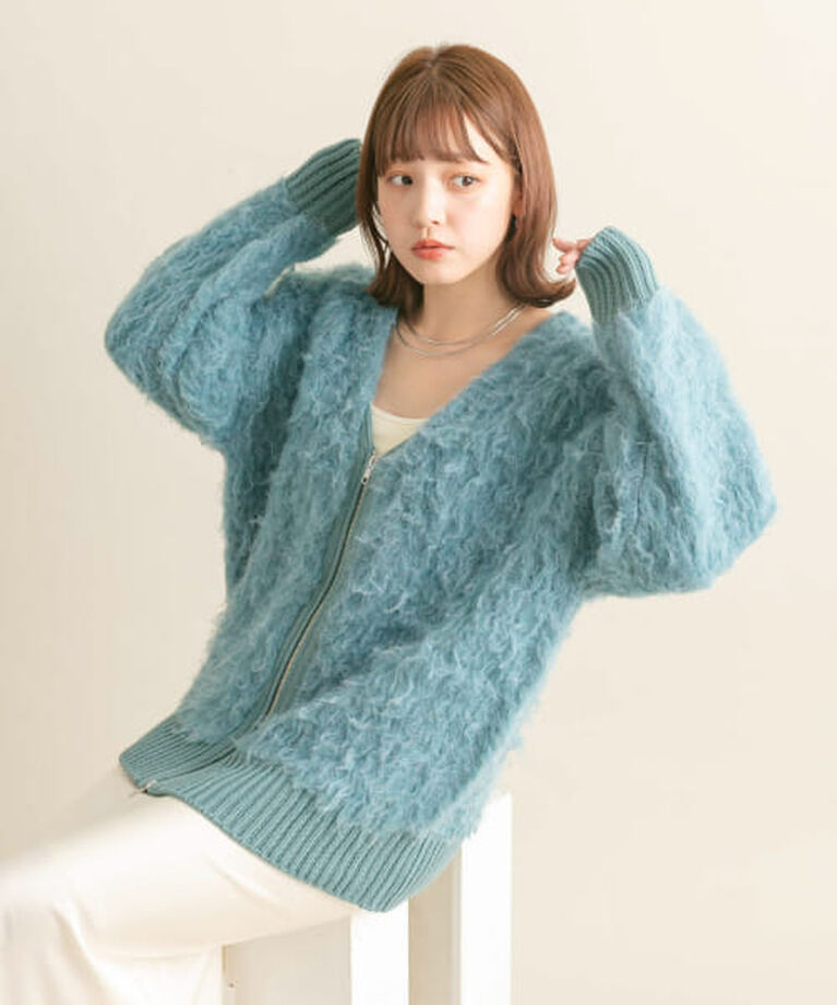 「KBF 『WEB/一部店舗限定』シャギーZIPカーディガン」|カーディガン|BLUE