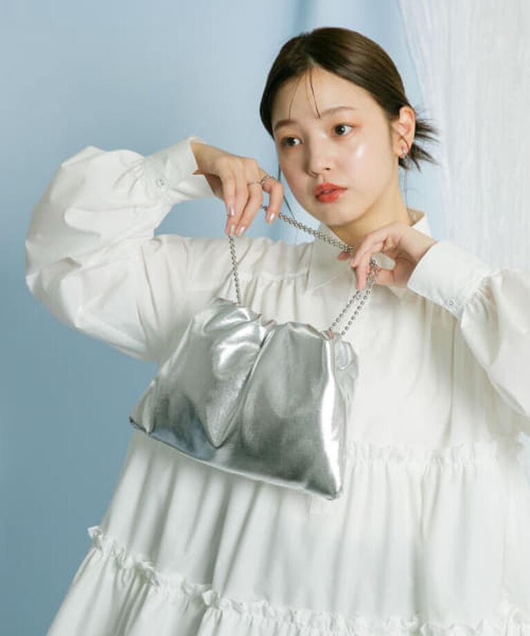  「KBF ボールチェーンギャザーBAG」|ハンドバッグ|SILVER