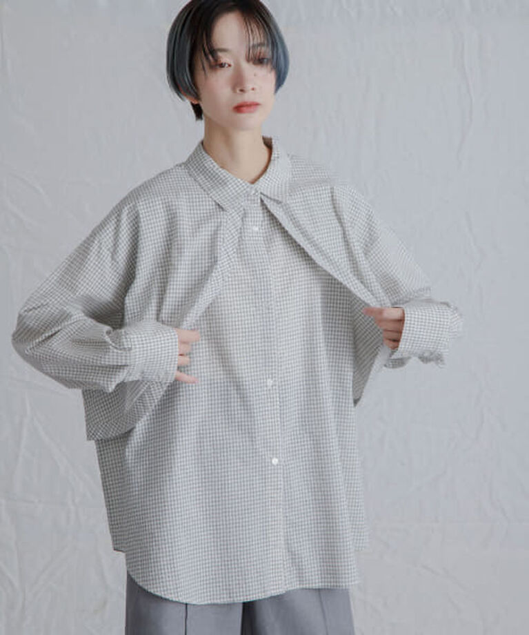  「KBF チェックレイヤードBIGシャツ」|シャツ・ブラウス|IVORY