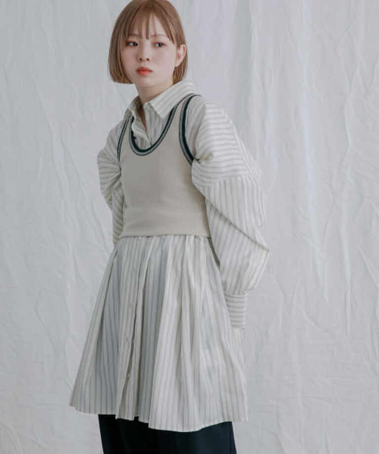  「KBF ストライプウエストタックミニワンピース」|ワンピース|L.BEIGE