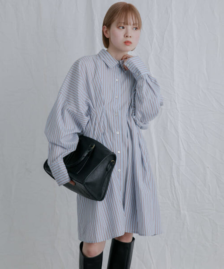  「KBF ストライプウエストタックミニワンピース」|ワンピース|L.BLUE