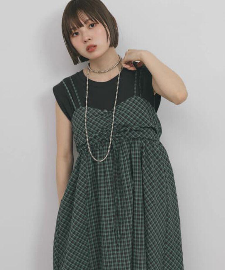  「KBF ドロストチェックキャミワンピース」|ワンピース|