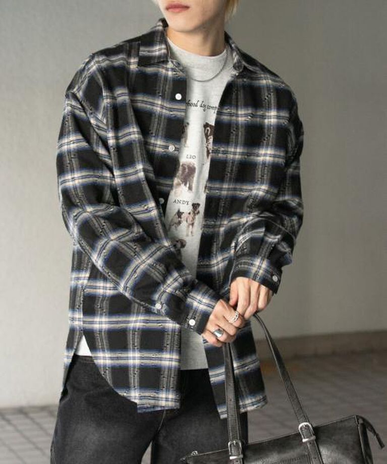 SENSE OF PLACE by URBAN RESEARCH「SENSE OF PLACE ダメージチェックルーズシャツ」|シャツ・ブラウス|