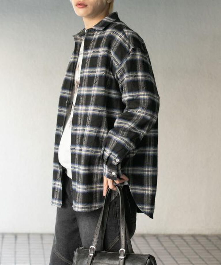 SENSE OF PLACE by URBAN RESEARCH「SENSE OF PLACE ダメージチェックルーズシャツ」|シャツ・ブラウス|