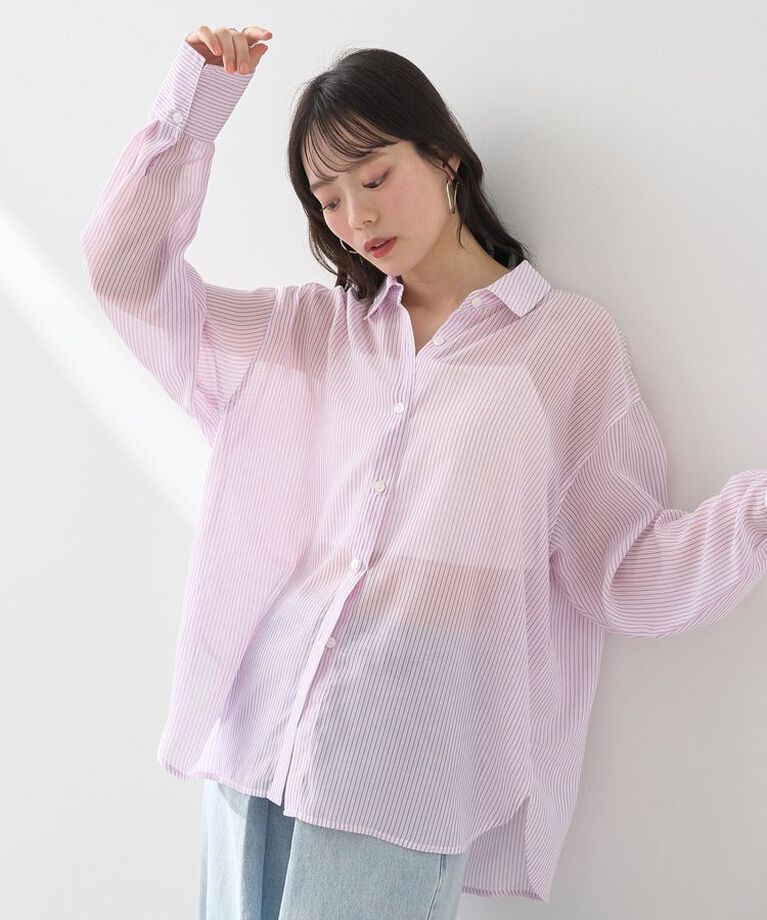earth music&ecology「シアーストライプシャツ」|シャツ・ブラウス|Pink