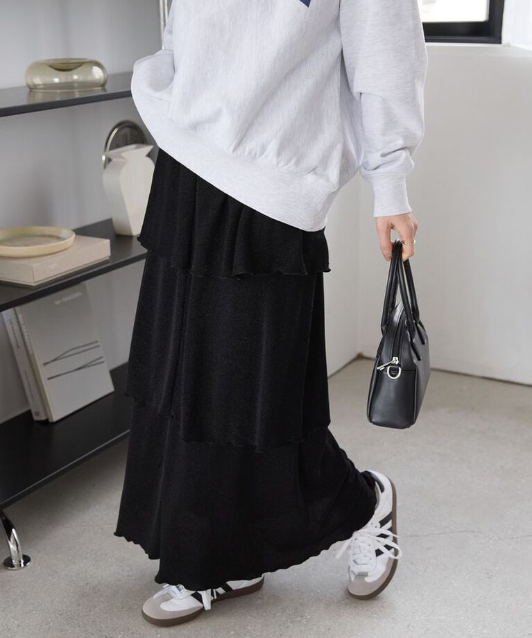 AMERICAN HOLIC「ラメカットティアードスカート」|スカート|Black