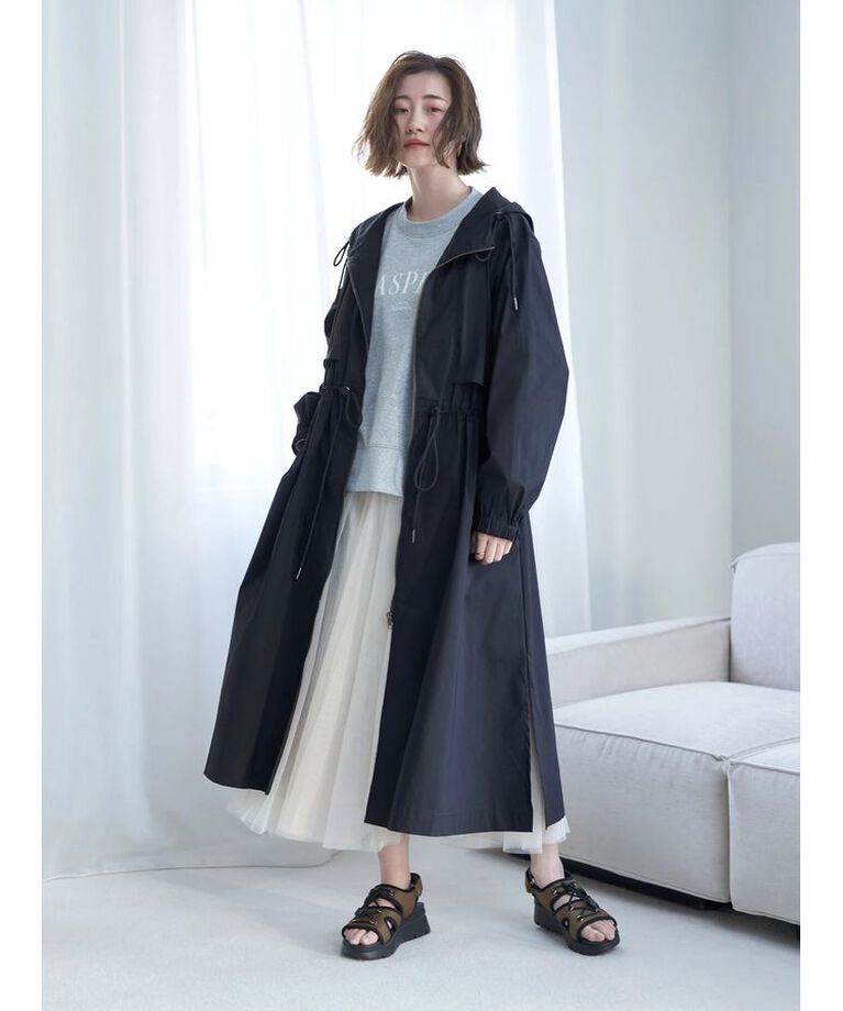 Editt by YECCA VECCA「シアーMIXロングZIPコート」|その他|Black