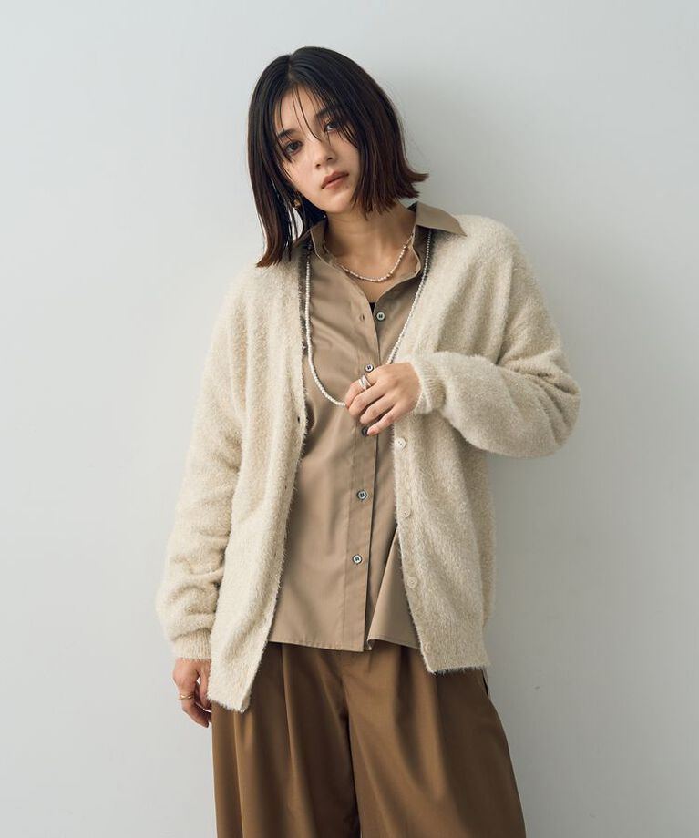 YECCA VECCA「ラメシャギーカーディガン」|カーディガン|アイボリー