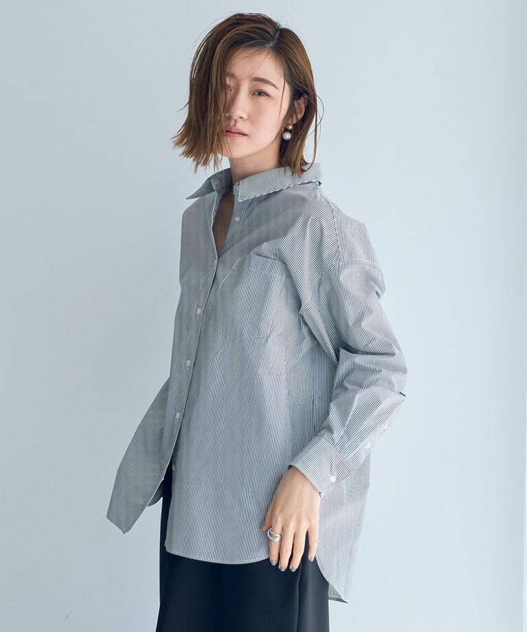 YECCA VECCA「イージーケアオーバーシャツ」|シャツ・ブラウス|Stripe Navy
