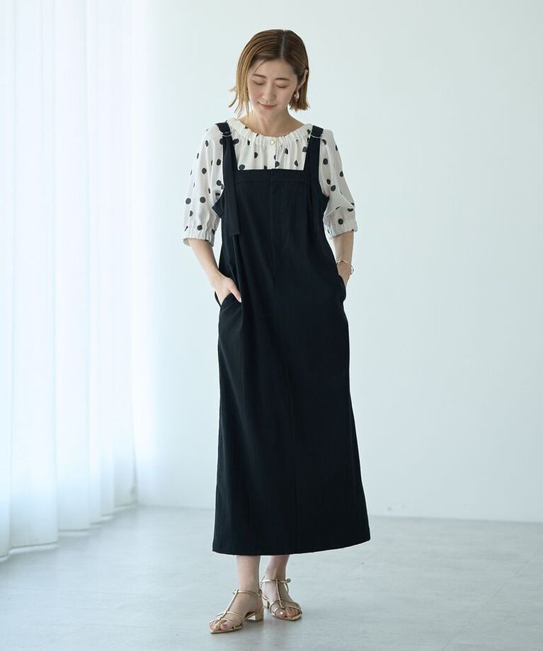 YECCA VECCA「ドライタッチサロペットスカート」|オールインワン|Black