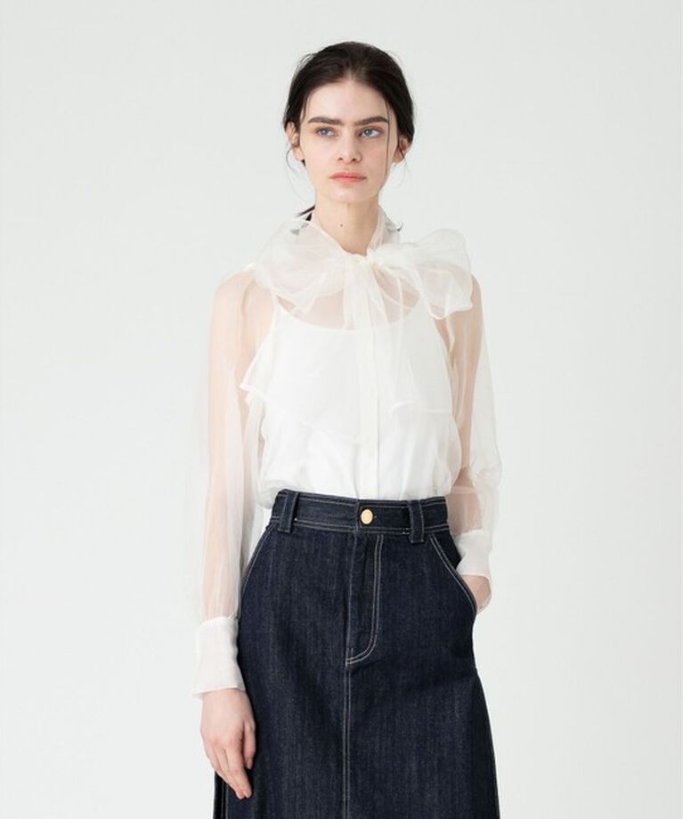 LOULOU WILLOUGHBY「《ドラマ着用》【LOULOU WILLOUGHBY】シルキーリボンブラウス」|シャツ・ブラウス|