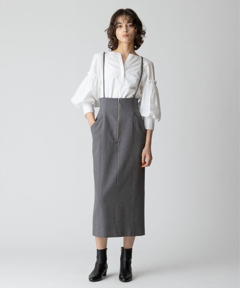 allureville「フロントジップサスペンダースカート」|ジャンパースカート|