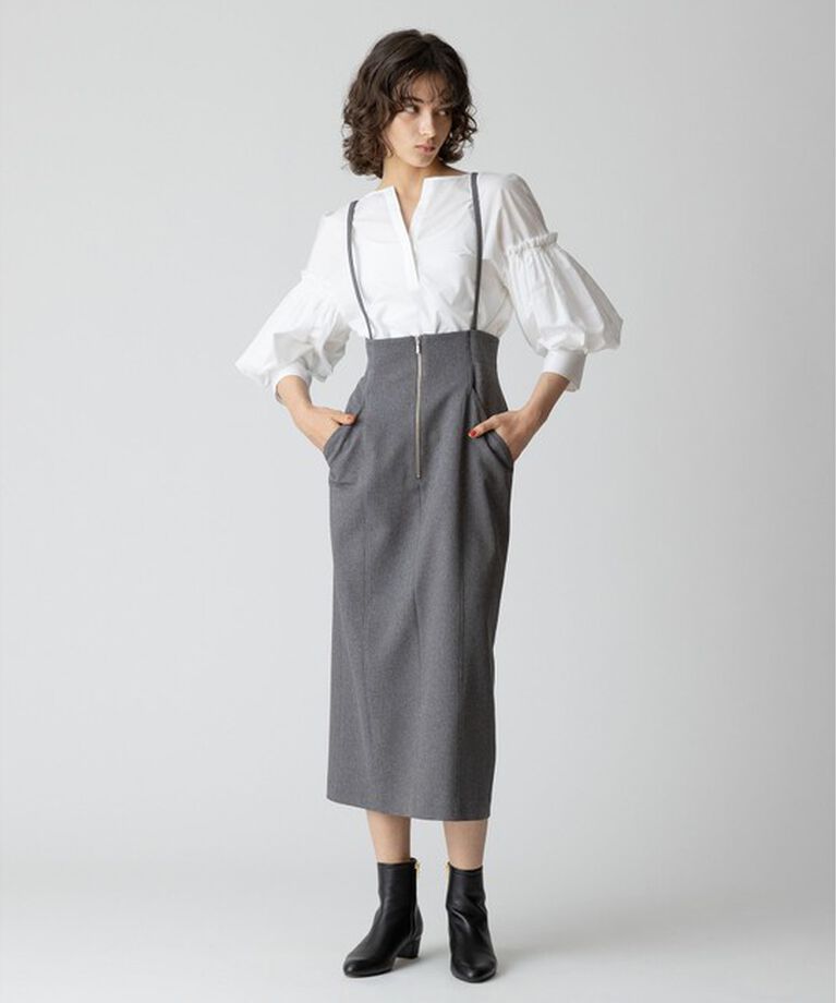 allureville「フロントジップサスペンダースカート」|ジャンパースカート|