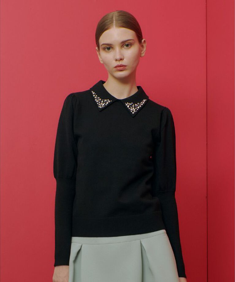 LOULOU WILLOUGHBY「【LOULOU WILLOUGHBY】衿ビジューパフスリーブプルオーバー」|ニット・セーター|