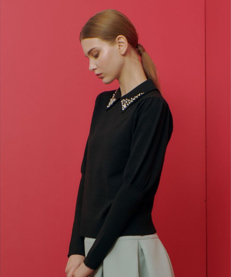 LOULOU WILLOUGHBY「【LOULOU WILLOUGHBY】衿ビジューパフスリーブプルオーバー」|ニット・セーター|