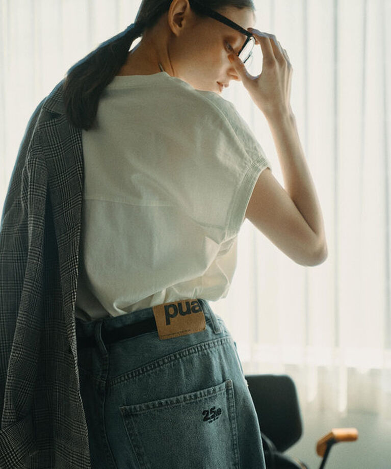  「袖口太糸ステッチロゴプリントTシャツ」|プルオーバー|