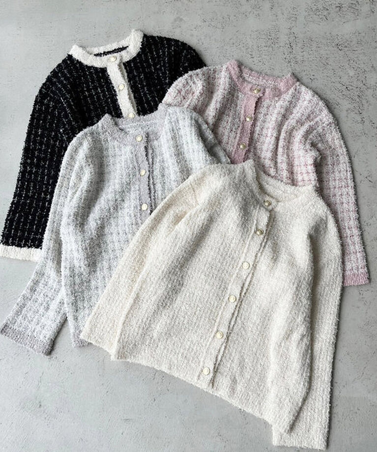  「【ロングシーズン使える！】ツイードニットジャケット」|ニット・セーター|