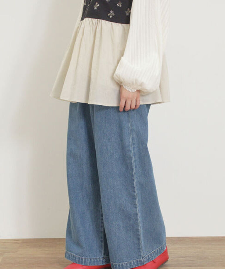 Samansa Mos2「【M/Lサイズ】ホックタックデニムパンツ」|その他|ブルー
