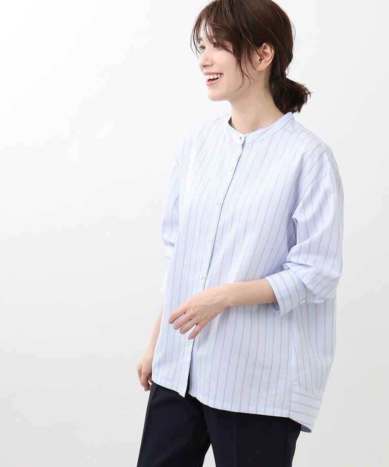 Reflect「【春SALE／接触冷感／洗える】ストライプコクーンシルエットシャツ」|シャツ・ブラウス|サックスブルー(39